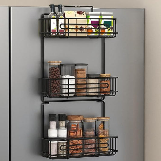 3 Tier Wall Mount Spice Rack Organizer,Spice Rack for Refrigerator, Metal Spice Storage Shelf for Kitchen.