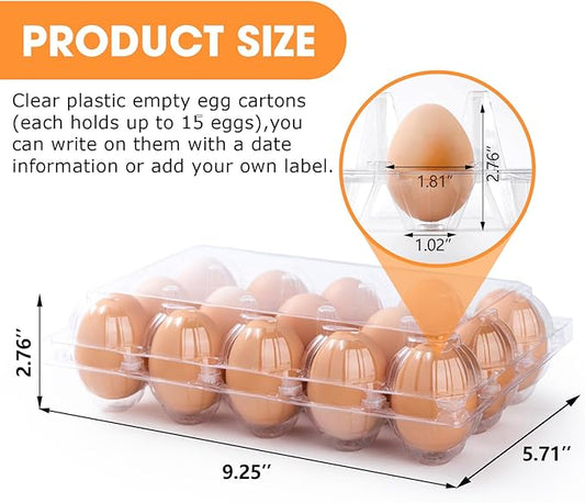 55 Pack Egg Cartons Cheap Bulk 15 Count,Clear Plastic Bulk Egg Cartons for Chicken Eggs,Reusable Egg Carton for Home Ranch Chicken Farm Market Display,Medium Egg Holder,Egg Containers for Fresh Eggs