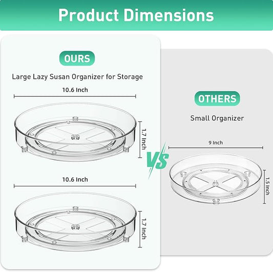 2 Pack Lazy Susan Organizer, 11 Inch Lazy Susan Turntable for Cabinet, Turntable Organizer for Pantry Organizers and Storage, Non-Skid Fridge Organizer