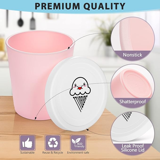 Ice Cream Containers (2 Pack - 1 Quart Each), Freezer Containers for Homemade Ice Cream Storage - Pink