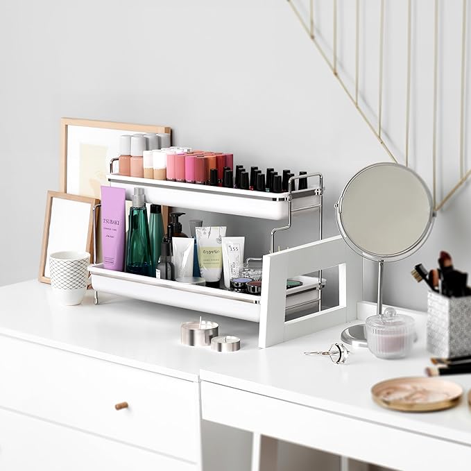 Simple Houseware 2-Tier Spice Rack Kitchen Organizer Countertop Shelf, White