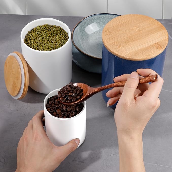 JINIHFW Kitchen Canisters for Countertop,74 Oz Ceramic Kitchen Canisters with Lids,White Food Storage Jars for Tea, Cereal Nut, Cookie, Candy,Sugar and Flour Containers