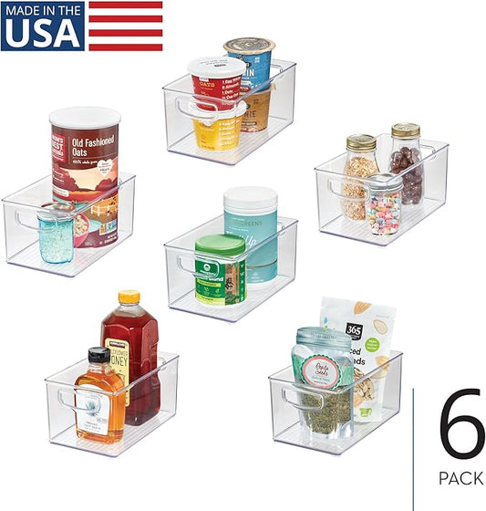 iDesign Stackable Pantry Bins with Handles for Cabinets or Fridge, Set of 6, Clear, Made in USA