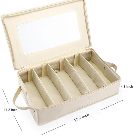 Flatware Utensil Storage Case, Beige Large Capacity Silverware Storage Box Chest with Adjustable Dividers, Removable Cutlery Storage Holder with Zipper Lid for Organizing Spoon/Flatware/Knives