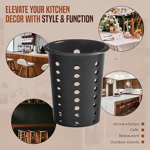 OCS Parts Perforated Utensil Drying Cups | Black | Set of 3 | Plastic Flatware Holder Cylinders for Kitchen Counter Organization