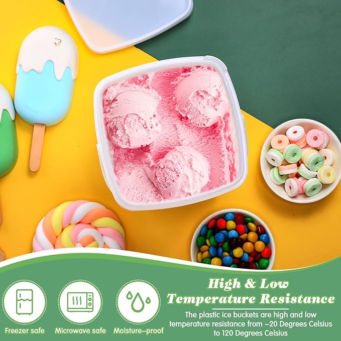 Mifoci 24 Pcs Plastic Food Containers Ice Cream Buckets with Lids and Handle Reusable Square Deli Containers Freezer and Microwave Safe for Kitchen Food Drinks Storage(101 Oz / 3.1 Qt / 0.79 Gallon)