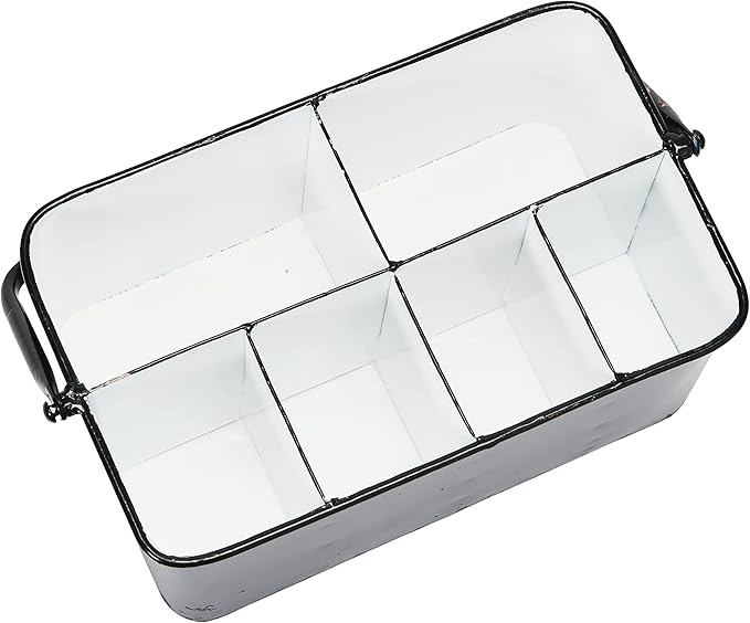 Creative Co-Op Farmhouse Metal Storage Caddy with 6 Compartments and Handle, Distressed Blue and White