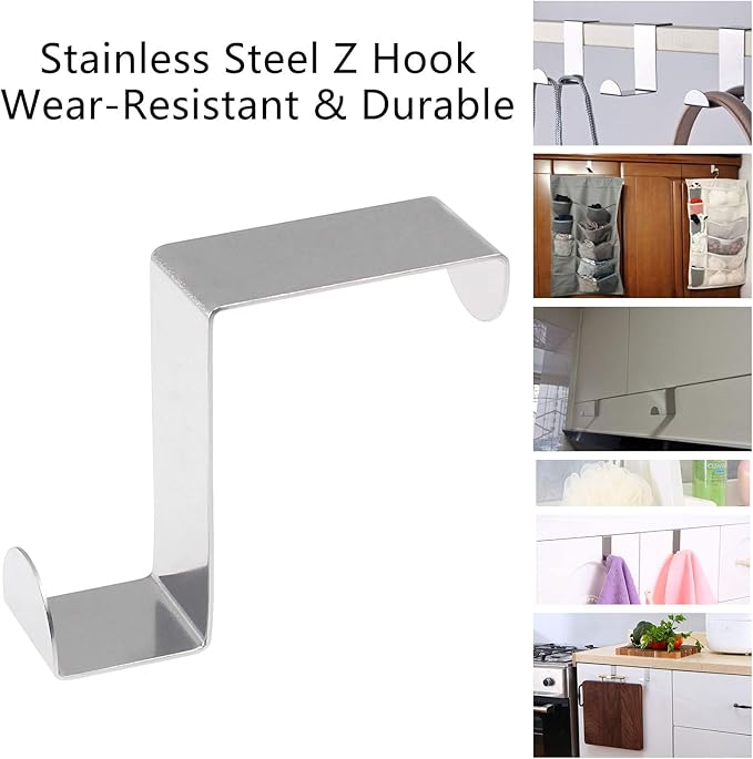 10Pcs Over The Door Hooks Z-Shaped Hanging Hooks Dual Head Fits 2" & 1" Door Widths, Reversible Single Hanger Hook for Over The Door, Bathroom, Kitchen, Cupboard, Drawer