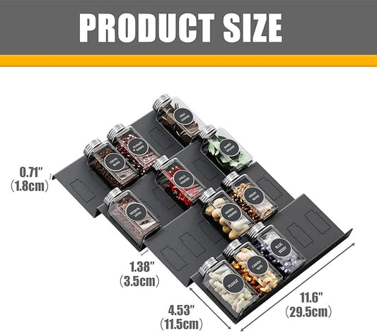 Famhap Spice Drawer Organizer, 4 Tier Expandable from 11.6" to 23.2" Seasoning Rack Tray Insert for Kitchen Drawers, Spice Rack Tray for Drawer/Countertop