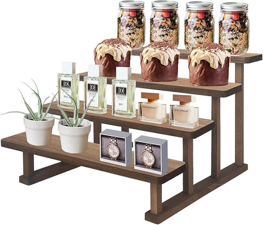 4 Tier Wooden Display Riser Stand,Cupcake Display Shelf Tabletop Spice Rack for Party,Kitchen,Perfume,Fragrance,Vendors event
