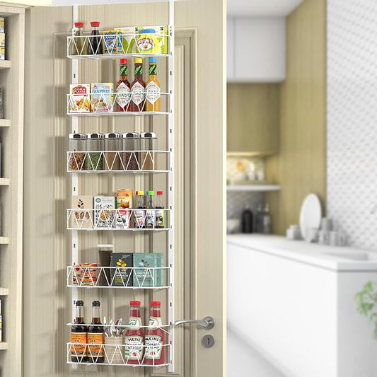 Over The Door Pantry Organizer, Pantry Organizers and Storage - 6-Tier Pantry Door Organizer, Over The Door Spice Rack for Kitchen, Bathroom, Bedroom Organization