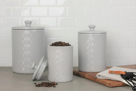 10 Strawberry Street Kitchen Canister, 3 Piece Set, Diamond Gray