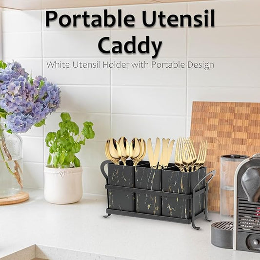 NOLIES Kitchen Utensil Holder, Silverware Caddy, Flatware Cutlery Organizer, Ideal for Modern Countertop Storage Solutions & Party Use, Metal and Durable Design