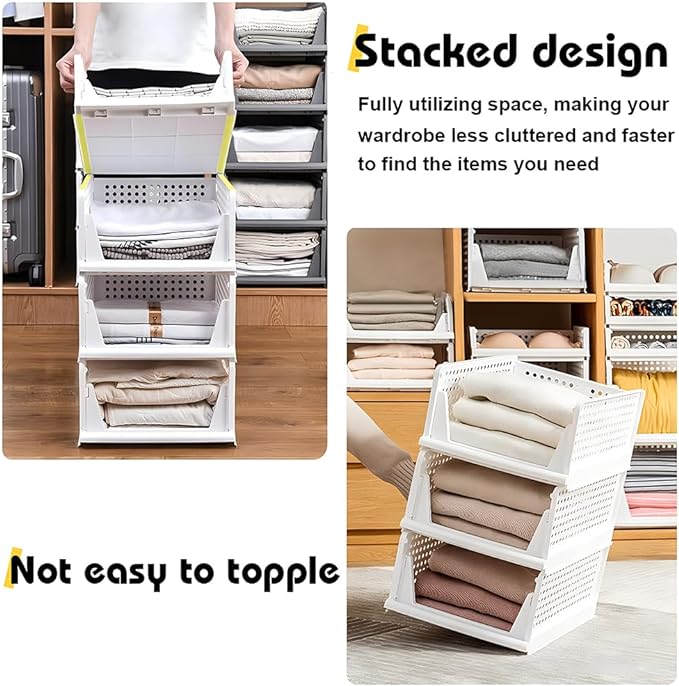 yazi 5 Pack Stackable Closet Storage Box,Closet Shelf Organizer and Storage Plastic Drawer Storage,Wardrobe Organizer Closet Organizers Storage Box for Cupboard Kitchen, Office(5L)