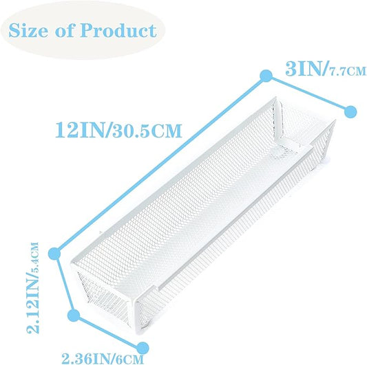 Mesh Tray Kitchen Drawer Utensil Cutlery Tray Office Supplies with Inter-locking Arm Drawer Dividers Organizer for Silverware, Flatware, Home,Office, School,Bedroom(12＂X3＂6pack) White