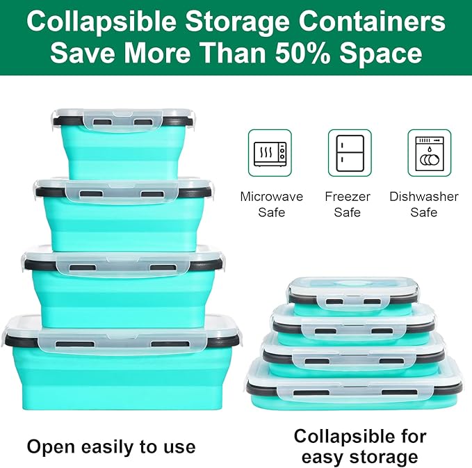 12 Pack Collapsible Food Storage Containers With Lids, Collapsible Storage Containers Sets Silicone Collapsible Bowls For Camping, RV Accessories, Travel Trailer Must (Mixed oz) (12)