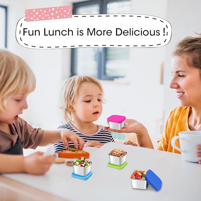 Stainless Steel Snack Containers for Kids, Toddler Snack Containers, Leak-Proof Metal Food Storage Containers with Lid Lunch Box for Daycare School Travel, Small Bento Box,4 * 6oz