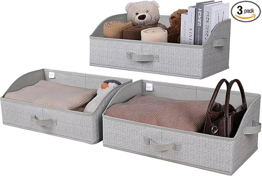WUIKE Closet Organizers and Storage, Trapezoid Storage Bins, Fabric Closet Baskets with Handles, Clothing Bins for Shelves, Foldable Storage Baskets for Clothes, Herringbone Gray, Extra Large, 3-Pack