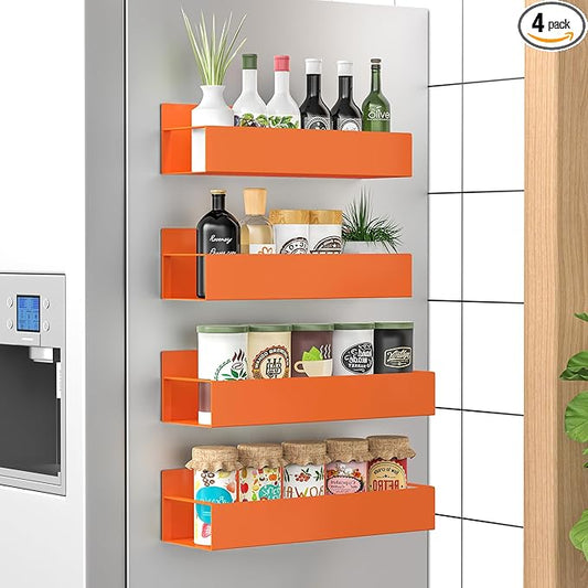 4 Pack Magnetic Spice Storage Rack Organizer for Refrigerator and Oven, Orange Fridge Organizers and Storage