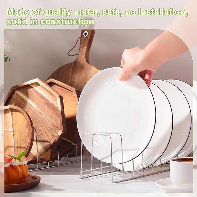 Tioncy 8 Pcs Lid Organizer for Cabinet Stainless Steel Kitchen Organizer Pan Shelf Cabinet Cutting Board Holder Lid Storage for Pot Pan Serving Trays Bakeware Dish Plate Christmas Container