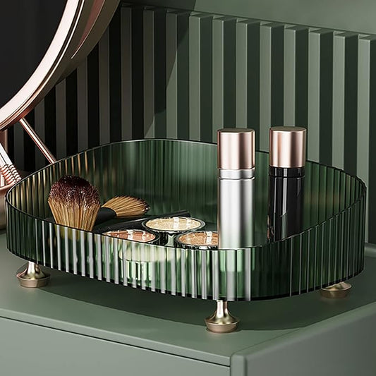 Vanity Tray Perfume Organizer – Acrylic Bathroom Tray,Countertop Storage Decor Trays for Dresser,Makeup Skincare Cosmetic Organization (Green)
