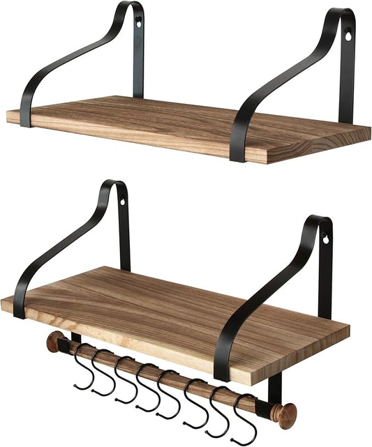 Gurfury Wooden Hanging Pot Rack with 8 Hooks - Farmhouse Style Wall Mount Multifunctional Cookware Organizer Rack Kitchen Storage for Pans Utensils (Natural)