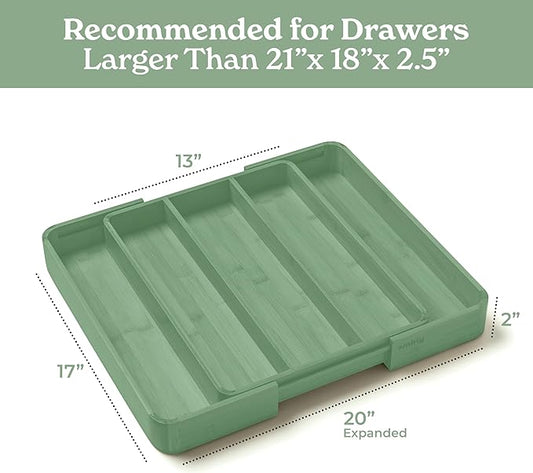 SMIRLY Silverware Drawer Organizer – Bamboo Kitchen Drawer Organizer, Adjustable Utensil Holder and Cutlery Tray, Drawer Dividers for Flatware and Kitchen Utensils