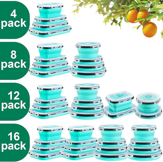 12 Pack Collapsible Food Storage Containers With Lids, Collapsible Storage Containers Sets Silicone Collapsible Bowls For Camping, RV Accessories, Travel Trailer Must (Mixed oz) (12)