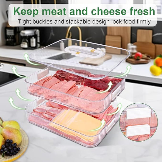 AIERSA Deli Meat Container for Fridge, Lunch Meat Container for Refrigerator, Food Storage Containers with Lids for Cheese, Cold Cuts, Bacon, Ham, Sandwich Meat Keeper, Airtight