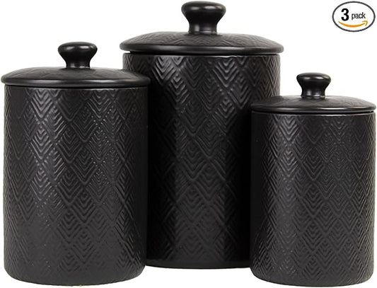 10 Strawberry Street Kitchen Canister, 3 Piece Set, Marquis Matte Black