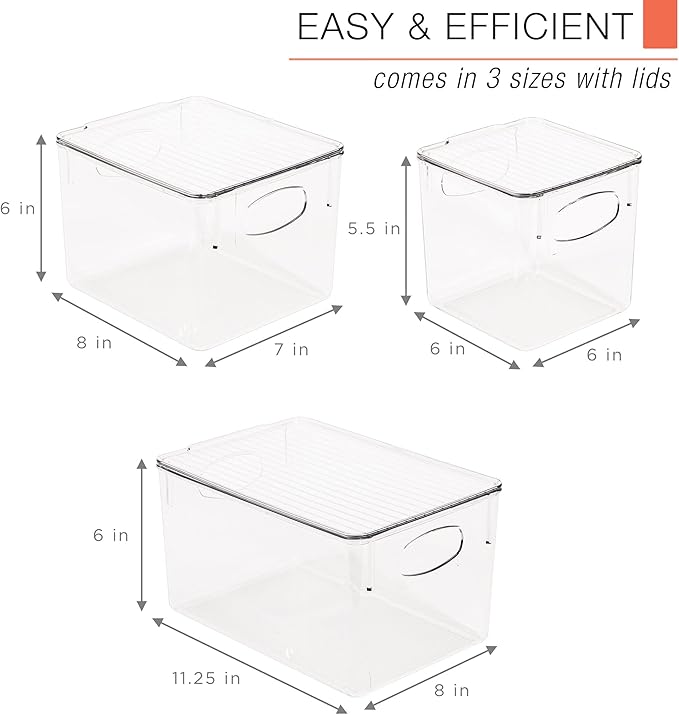 Sorbus Refrigerator Organizer Bins (3-Pack) – BPA-Free Fridge Bins, Plastic Organizers for Freezer, Pantry Closet Storage, Fridge Organization, Food Storage, Produce, and Kitchen Essentials