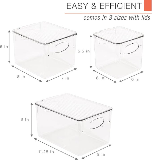 Sorbus Refrigerator Organizer Bins (3-Pack) – BPA-Free Fridge Bins, Plastic Organizers for Freezer, Pantry Closet Storage, Fridge Organization, Food Storage, Produce, and Kitchen Essentials
