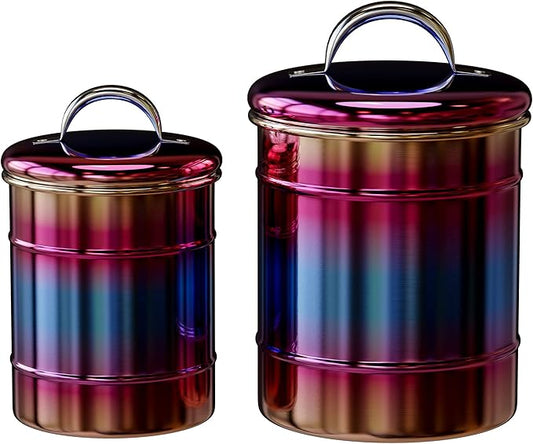Amici Home Rainbow Metal Storage Canister | Set of 2 | Airtight Lid | 38 & 64 Ounce Capacity | Modern Home Décor | Decorative Metal Canisters for Kitchen Countertop
