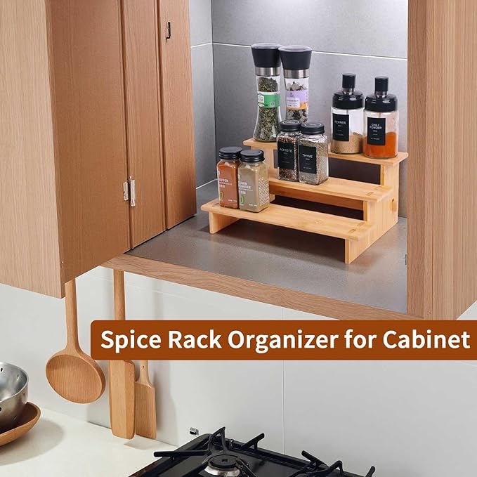 JinDoWin 3 Tiered Spice Rack Organizer for Cabinet,Spice Organization for Cabinet, Seasoning Organizer,Spice Shelf and Spice Organizer for Cabinet,Pantry Organizers and Storage (1 Pack, Small)