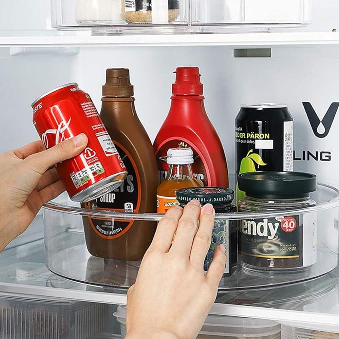 SANNO Lazy Susan Spinning Organizer with Dividers - Food Safe Turntable Spice Rack for Kitchen Cabinet, Pantry, Refrigerator & Countertop