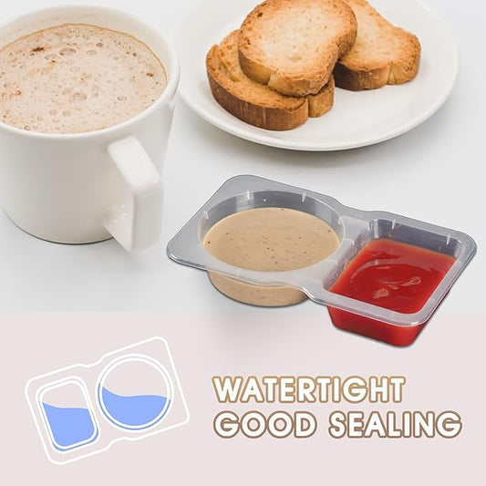 10 Sets Condiment Container with Lid, Disposable Double Compartment Plastic Container for Sauce Snack