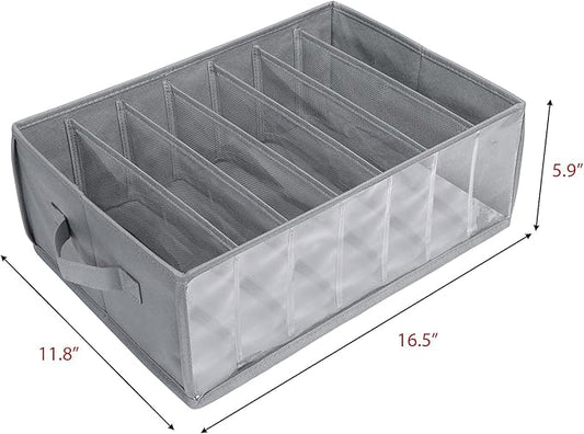 Zilink Upgraded Underwear Drawer Organizer with Support Board, Clear Drawer, 7 Grids Divider, Sock Organizer for Closet, Nursery, Baby Clothes, Bra, Sock, Tie - 3 Pack