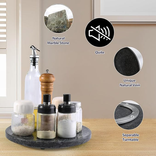 BCS Marble Lazy Susan, 12 in Round Table Top Organizer, Black