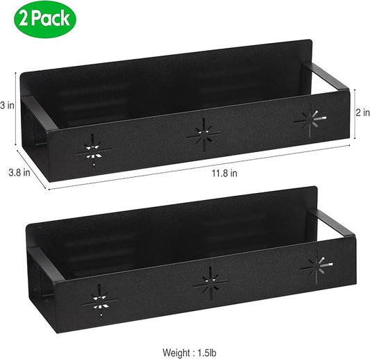 LRAE 2 Pack Magnetic Spice Rack for Refrigerator, Metal Fridge Shelf Kitchen Organization, Spice Magnetic Rack, Strong Magnet Seasoning Rack for Kitchen and Classroom Organizer, Black