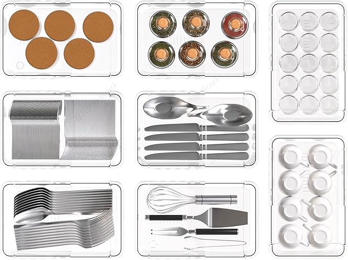 15 Pcs Clear Extendable Drawer Organizer,Adjustable Vanity Storage Box, 2-Size Desk Drawer Organizer, Acrylic Storage Bin for Makeup, Cosmetic,Desk Organizer Gadgets for Bathroom Bedroom Kitchen