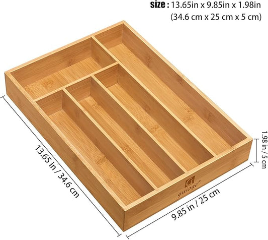 Kitchen Bamboo Silverware Drawer Organizer，Silverware Organizer and Cutlery Tray with Grooved Drawer Dividers for Silverware, Knives in Kitchen, Bedroom (5 Slot-Natural)