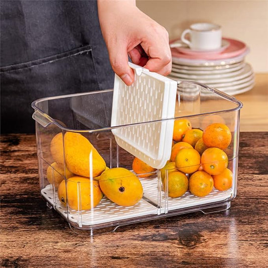 SANNO Vegetable Fruit Storage Containers, Produce Saver Containers Refrigerator Storage Containers Fresh Produce Saver with Lids and Vents,Stackable Salad Lettuce Keeper for Refrigerator