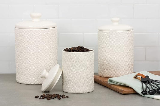 10 Strawberry Street Kitchen Canister, 3 Piece Set, Hampton White