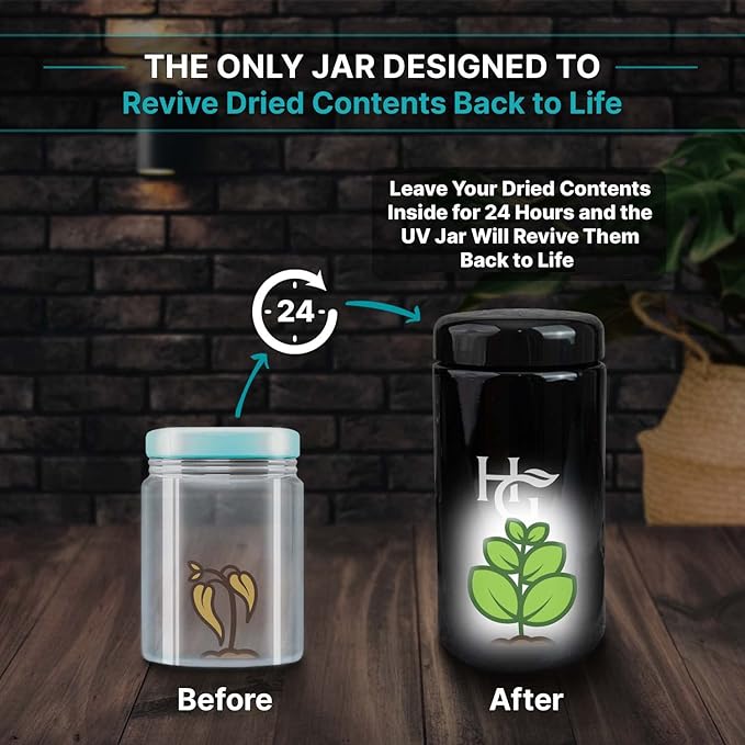 Herb Guard - 1 Oz Airtight Jar & Container [3 Pack] (500 ml) Airtight Ultraviolet Protection Keeps Goods Fresh for Months