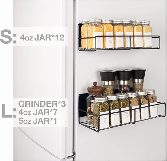 Strong Magnetic Spice Rack For Refrigerator, Large Size Space Saving Organizer, Durable Shelf for Oven, Fridge - 4 Pack - Iron - Midnight Blue