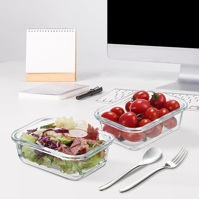 Glass Meal Prep Containers 12-Pack, 22oz Glass Food Storage Containers with Lids, Air-Tight, Leak-Resistant, Freezer to Microwave Safe-Grey Set