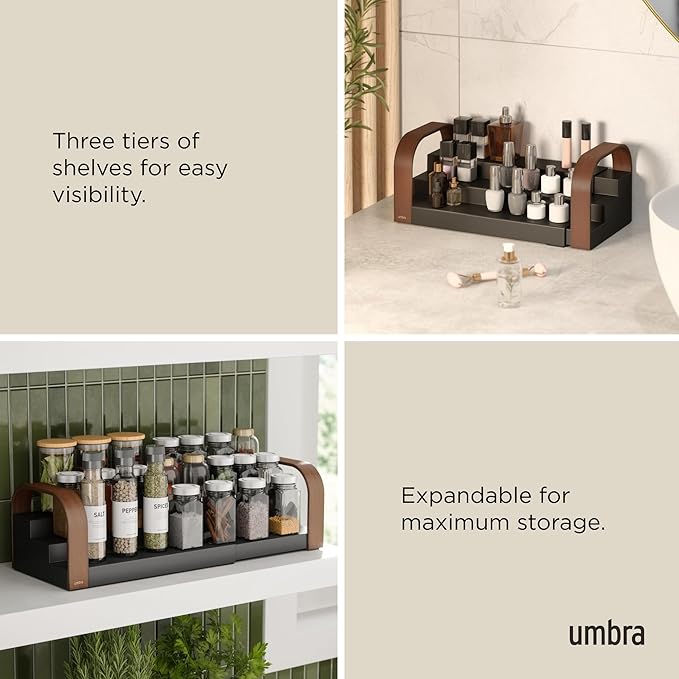 Umbra Bellwood Three-Tier Spice Shelf, Black/Walnut