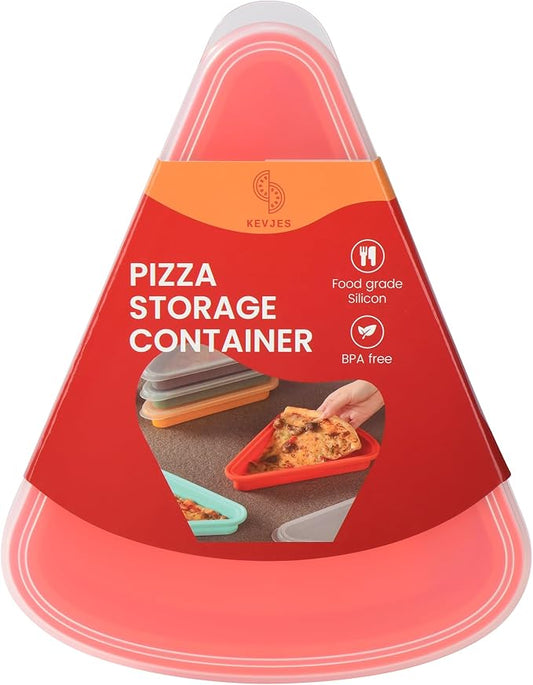 5-Pack Multicolor Reusable Silicone Leftover Pizza Slice Storage Container with Air-tight Lids-BPA Free,Fits Single Slice up to 16”,Save Space,Refrigerator organizer.