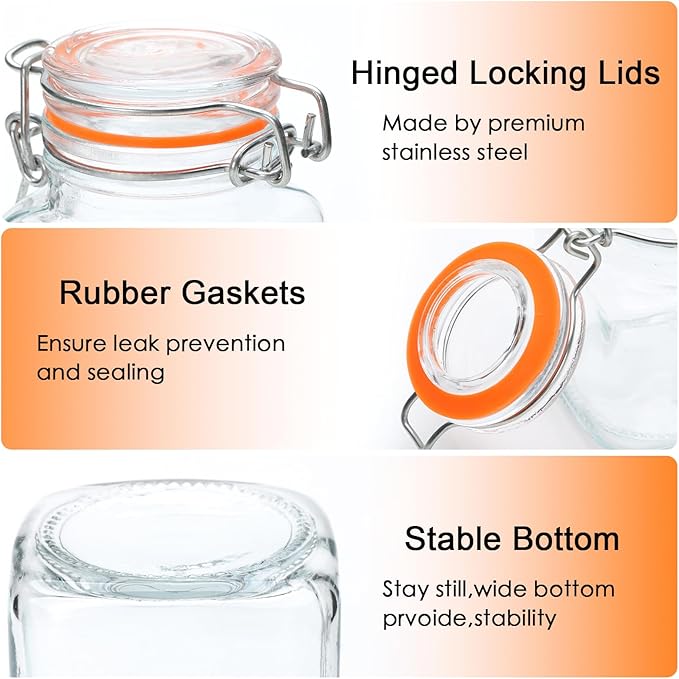 Encheng 4 oz Glass Jars With Airtight Lids And Leak Proof Rubber Gasket,Small Mason Jars With Hinged Lids For Kitchen, Mini Spice Jars With Twine And Tags Labeling 30 Pack