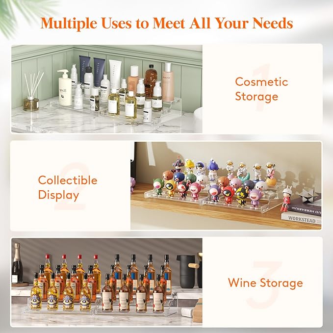 Lifewit Plastic 1 Pack 3-Tier Spice Rack, Clear Spice Organization for Cabinet, Counter, Organizer Shelf for Condiment, Seasoning, Syrup, Liquor, Medicine and Perfume for Kitchen, Pantry, Bar, Bath